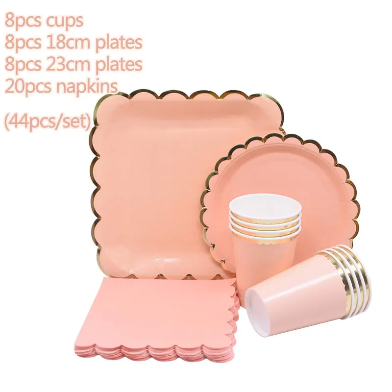 44pcs pink tableware 44 шт розовые золотые тарелки/чашки/салфетки вечерние одноразовые столовые приборы набор белые тарелки звезды чашки для Свадьбы Дети Декор для вечеринки в честь Дня Рождения - Цвет: 44pcs pink tableware