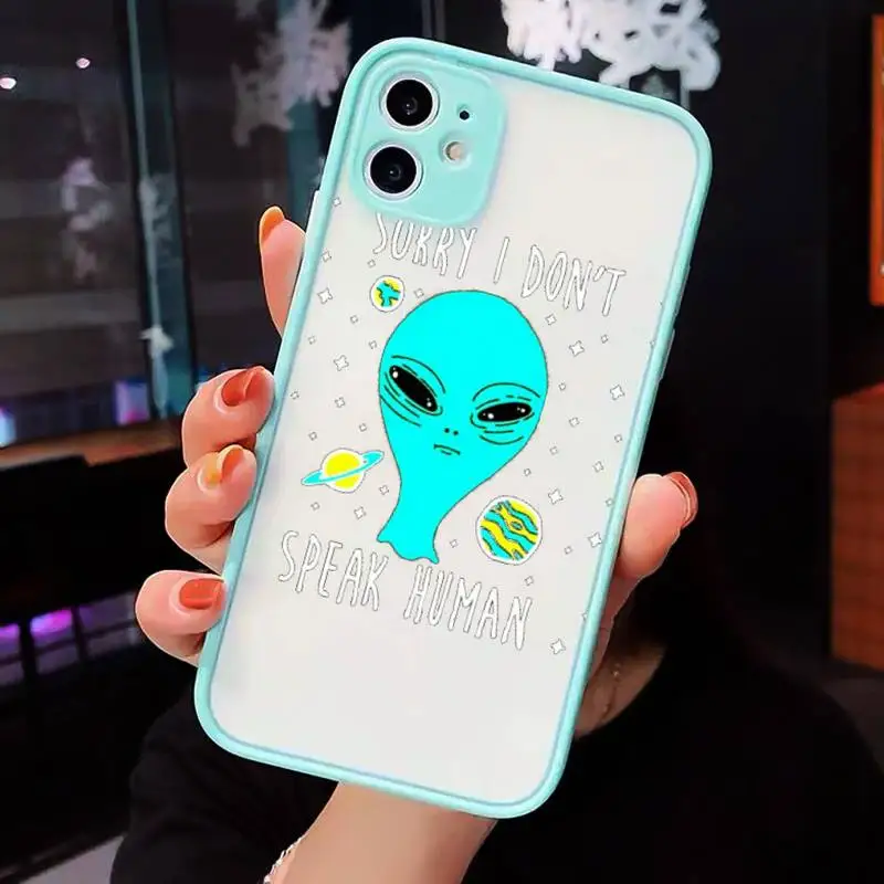 

Aesthetics Cartoon alien space Phone Cases Matte transparent For blue iPhone 12 Mini 11 Pro XR XS Max 7 8 Plus X Back Cover