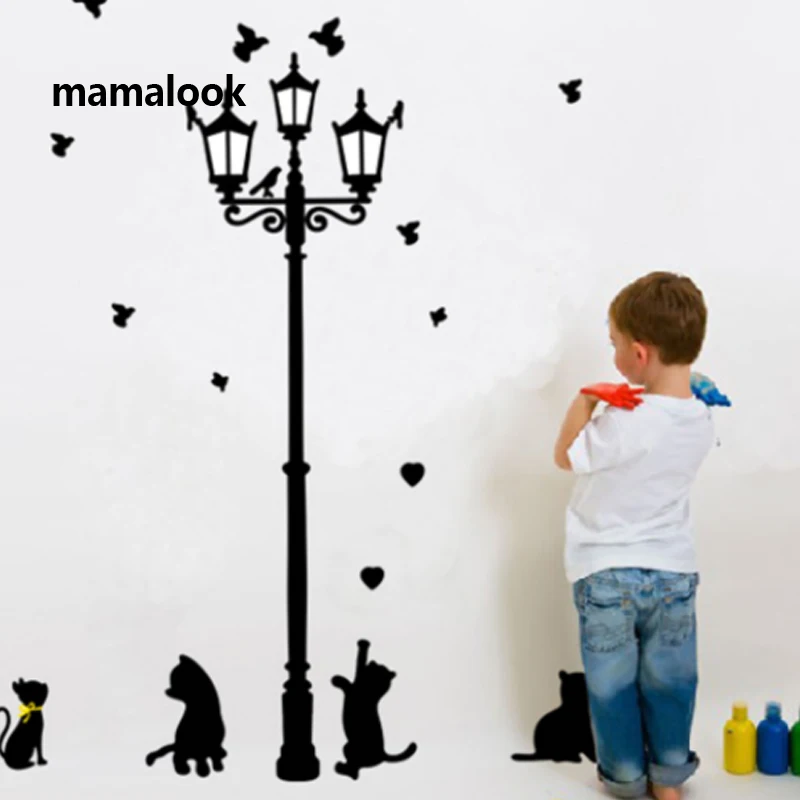 

Popular Ancient Lamp Cats and Birds Wall Sticker Wall Mural Home Decor Room Kids Decals Wallpaper