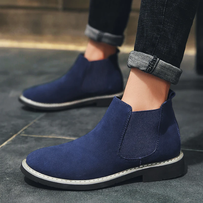 Мужские замшевые ботинки челси без шнуровки классические мужские ботильоны из