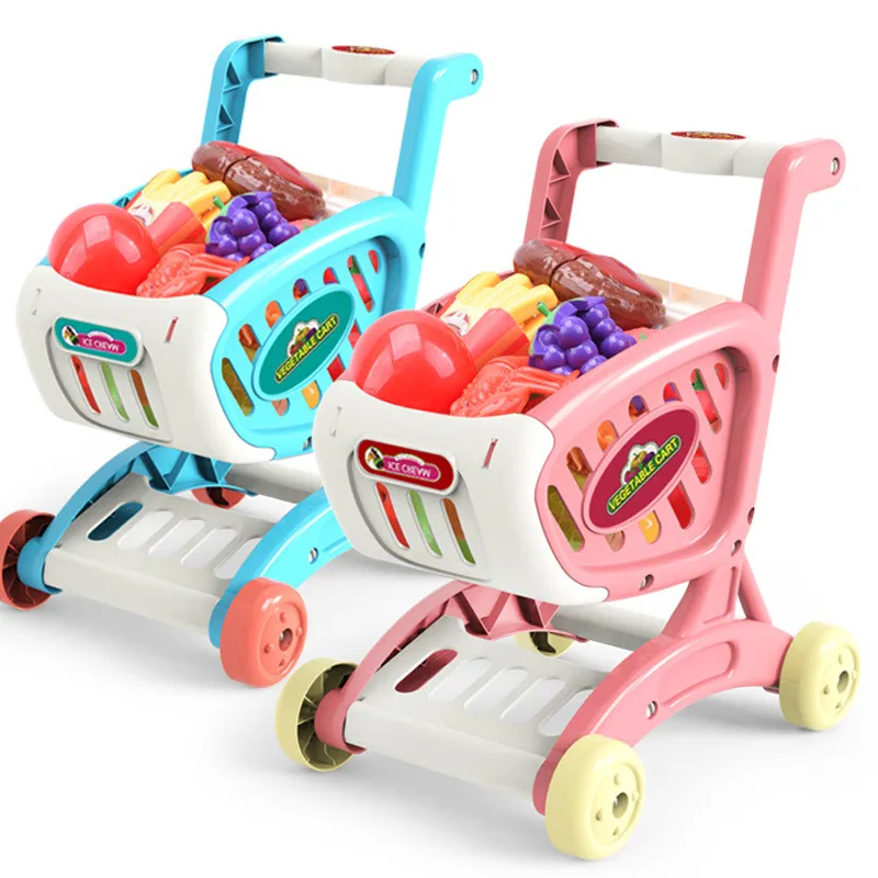 

Kids Large Supermarket Shopping Cart Trolley Push Car Toys Basket Simulation Fruit Food Pretend Play House GirlsToys ZLL