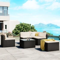 6 piece outdoor furniture set with pe rattan wicker patio garden sectional sofa chair removable cushions drop shipping