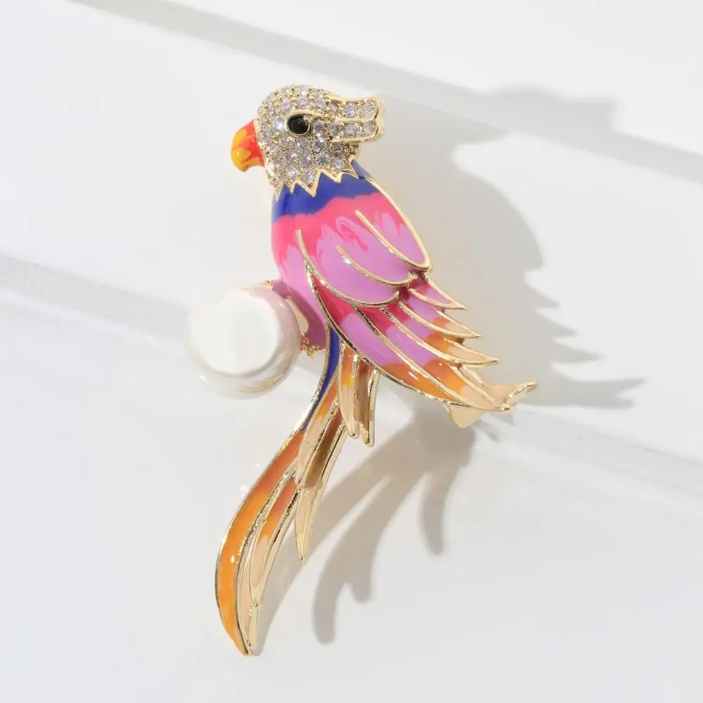 Женская Брошь в виде попугая Neoglory эмалированная брошь с фианитами класса ААА и