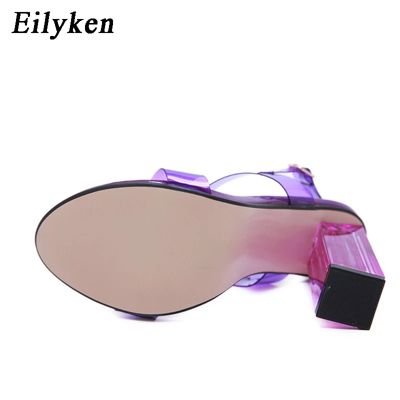 Eilyken/женские босоножки с ремешком на щиколотке, высокий каблук из плексигласа, ПВХ, прозрачный кристалл, лаконичный классический ремешок с пряжкой, высокое качество, Размеры 35-42