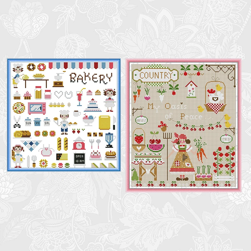 

Carrot Farm and Bakery Cross Stitch Partten Printed on Fabric 14CT 11CT Cross-stitch Kits DMC Embroidery DIY Handmade Needlework