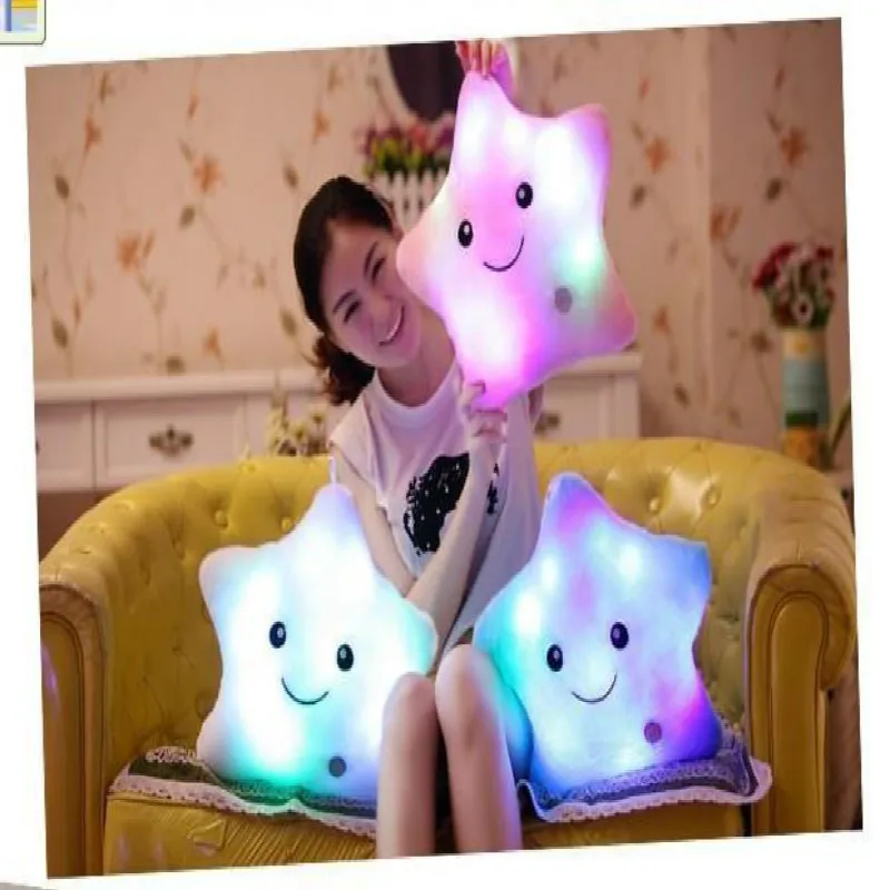 

34CM Soft Stuffed Plush Glowing Colorful Stars Cushion Creative Toy Luminous Pillow Led Light Toys Gift For Kids Children Girls