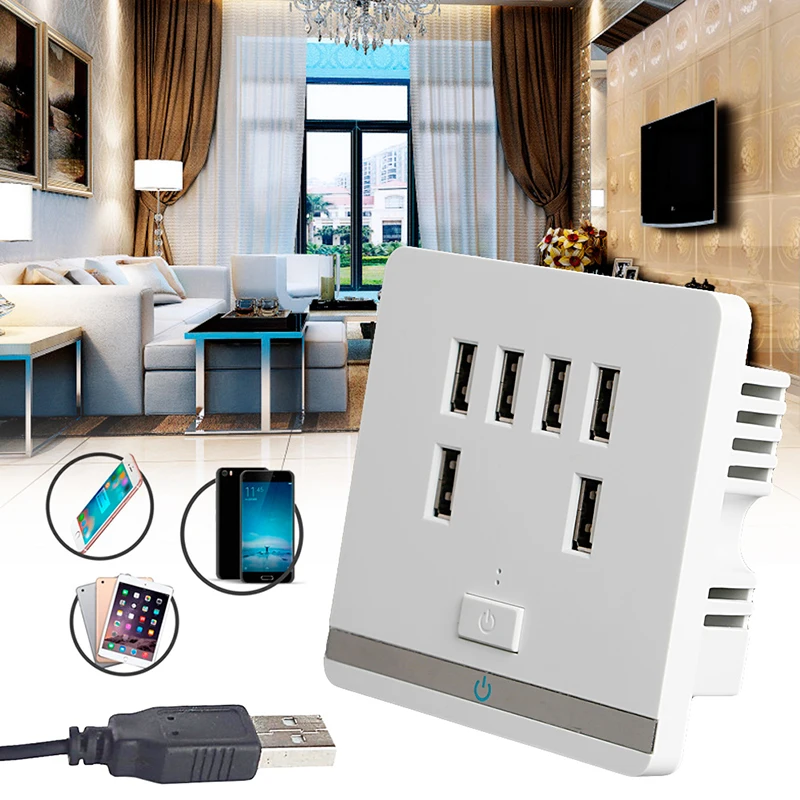

3.4A 6 Port USB Wall Charger Outlet Power Receptacle Socket Plate Panel Switch