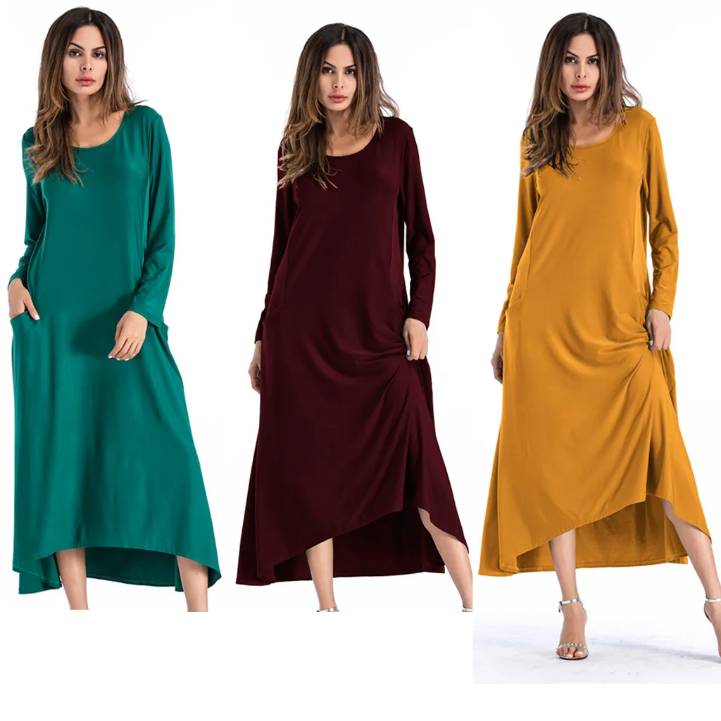2019 Spring Autumn Dress Women Maxi Long Sleeve O-neck Lady Casual Hoodies New Fashion Dress#3 |