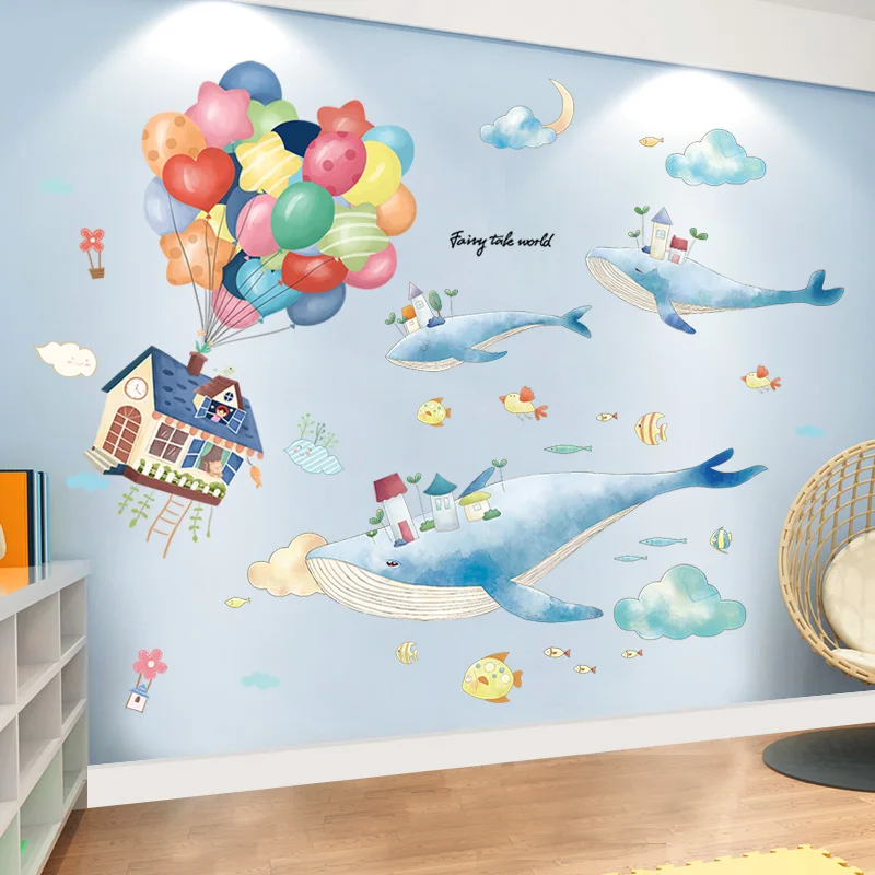 

[SHIJUEHEZI] Colorful Balloons Wall Stickers DIY Cartoon Fish Wall Decals for Kids Rooms Baby Bedroom Nursery House Decoration