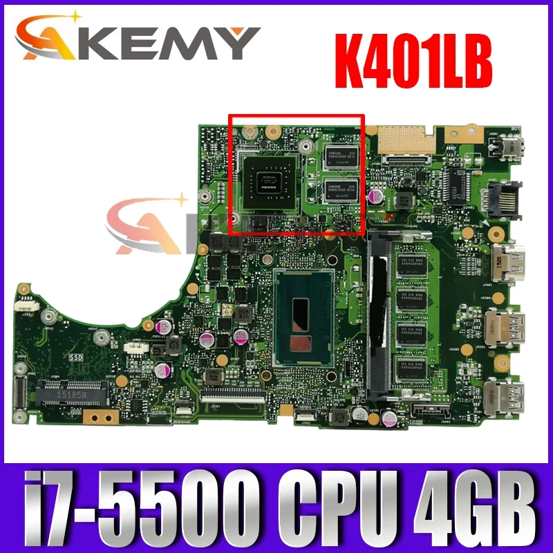 

K401LB i7-5500 CPU 4GB DDR3L GT940M 2GB Mainboard REV 2.0 For ASUS K401L K401LB K401LN Laptop Motherboard 100% Tested