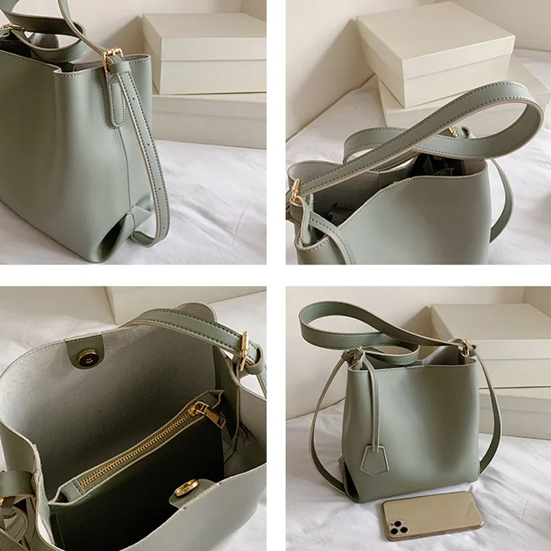 

Small PU Leather Bucket Bags For Women Fashion Solid Color Shoulder Crossbody Bags Female Handbags Travel Women Branded Hand Bag
