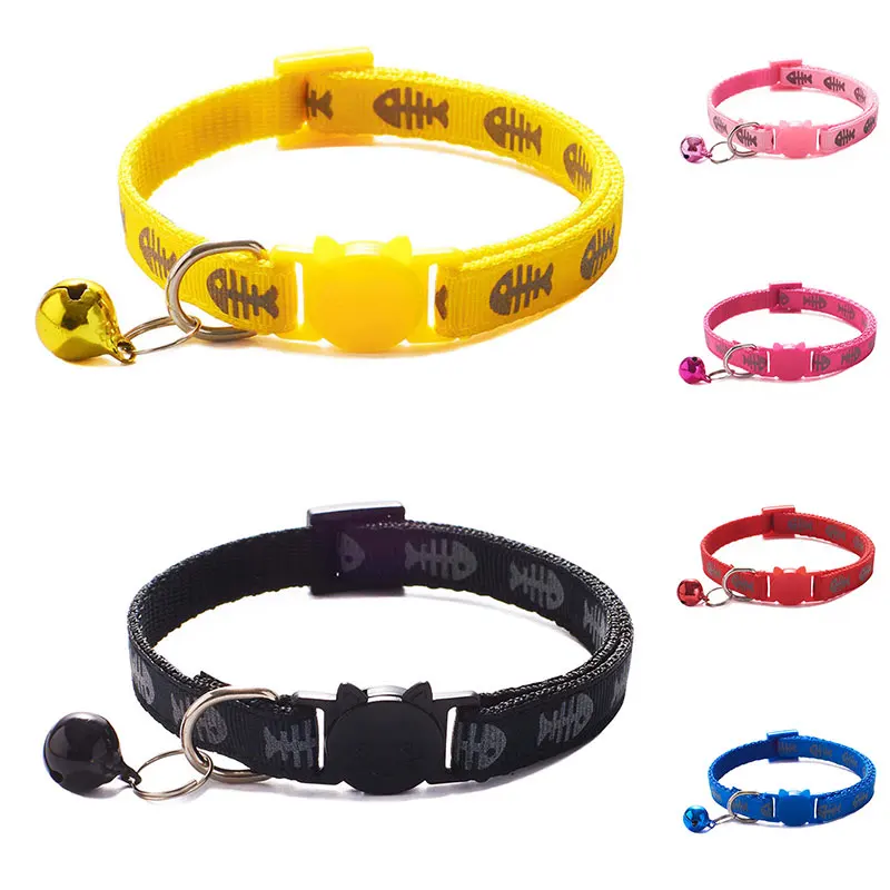 

Adjustable Dog Collar Fashion Reflective Bell Pet Collars Cute Printing Cat Pet Neck Strap Adjustment Size for Small Dogs Belt