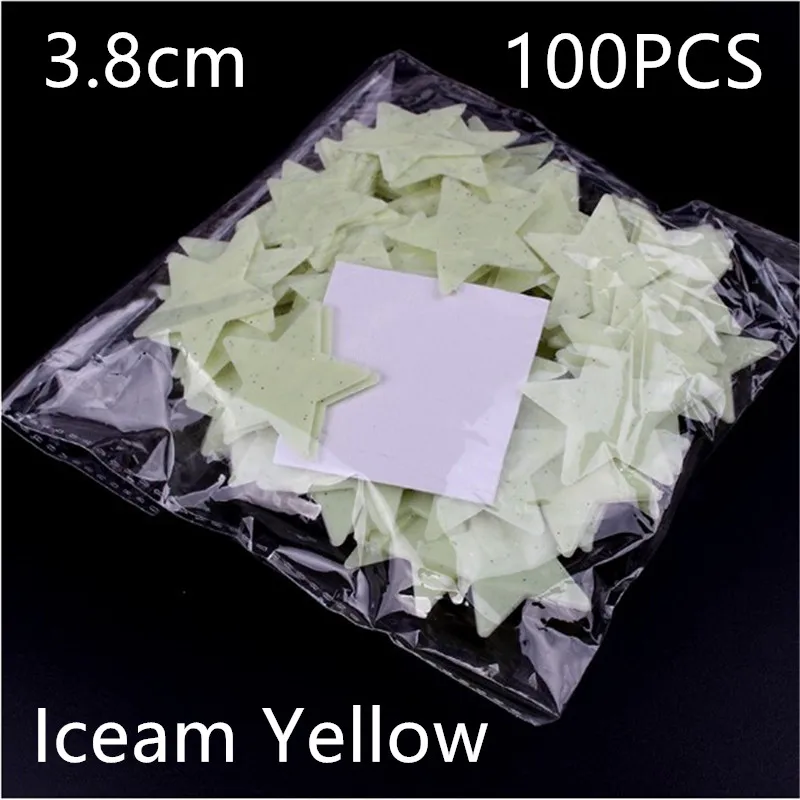 100PCS 3.8cm Milk Y 100 шт. светящаяся Звезда Луна Наклейка на стену Снежинка светится в темноте наклейка для детской комнаты Рождественский Декор флуоресцентная наклейка s - Цвет: 100PCS 3.8cm Milk Y