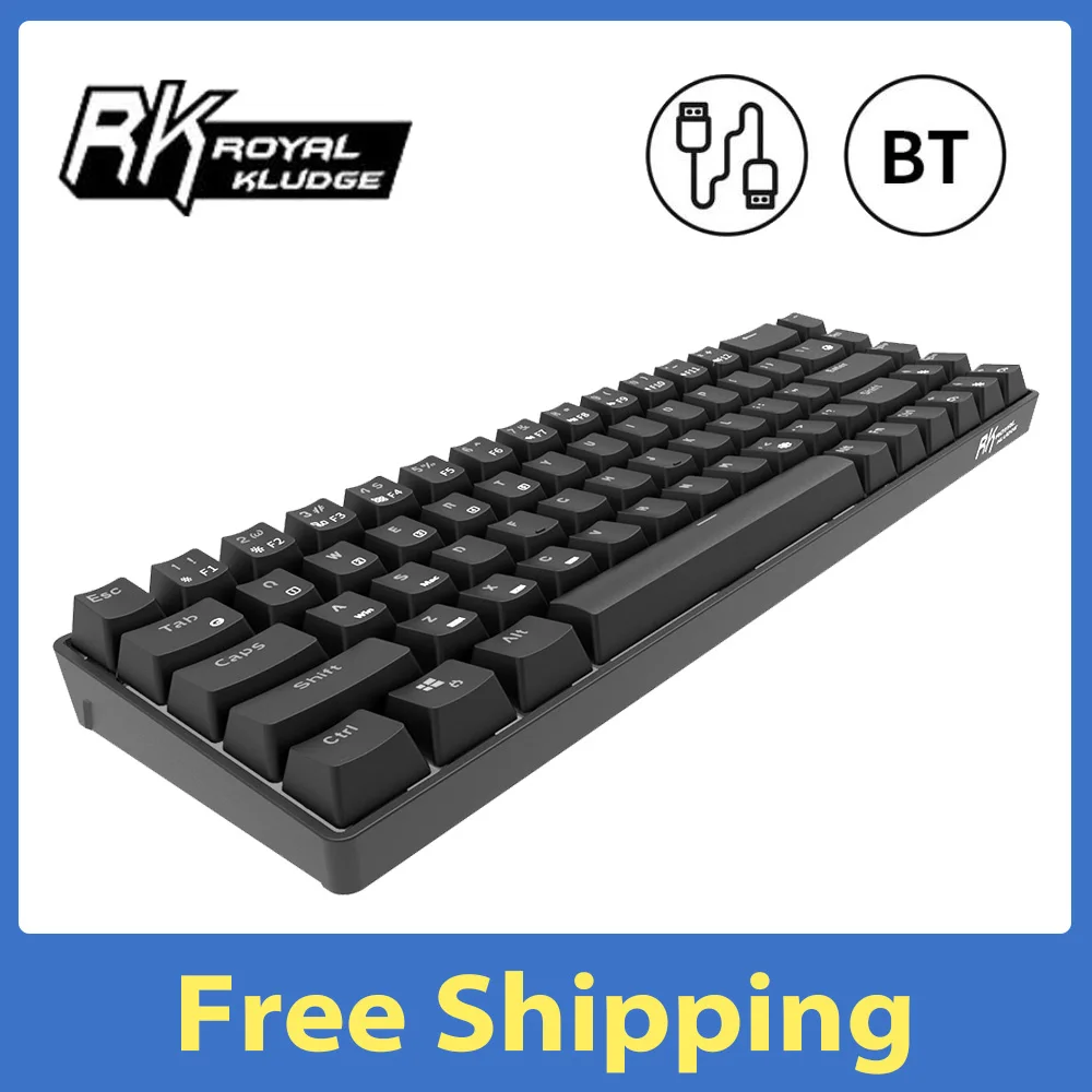 Двухрежимная клавиатура Royal Kludge RK855 BT и проводная белая подсветка 68 клавиш мини