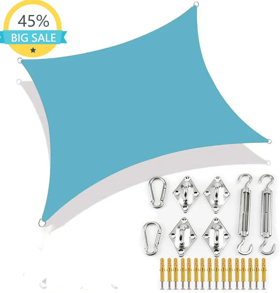 

Sun Shade Sail Waterproof Anti-Uv Square Sunscreen Awning Canopy with Fixing Kit for Garden Patio Party Swimming Pool,Sky Blue