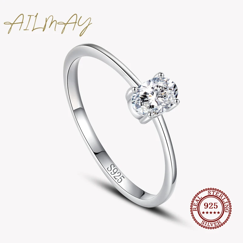 

Ailmay Simple Oval Zirconia Rings Real 925 Sterling Silver For Women Minimalist Fine Jewelry 2021 New Style Bague