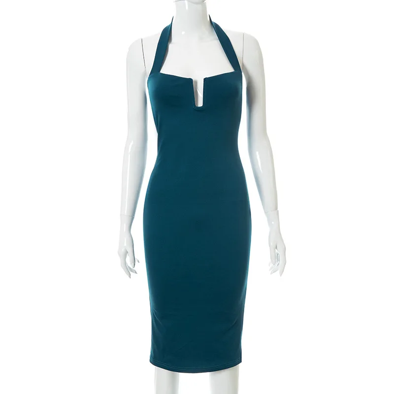 

WJFZQM Casual Club Party Dress Sundress Sexy Office Lady Mini Dress Sleeveless Backless Halter Bodycon Elegant White Dress 2021