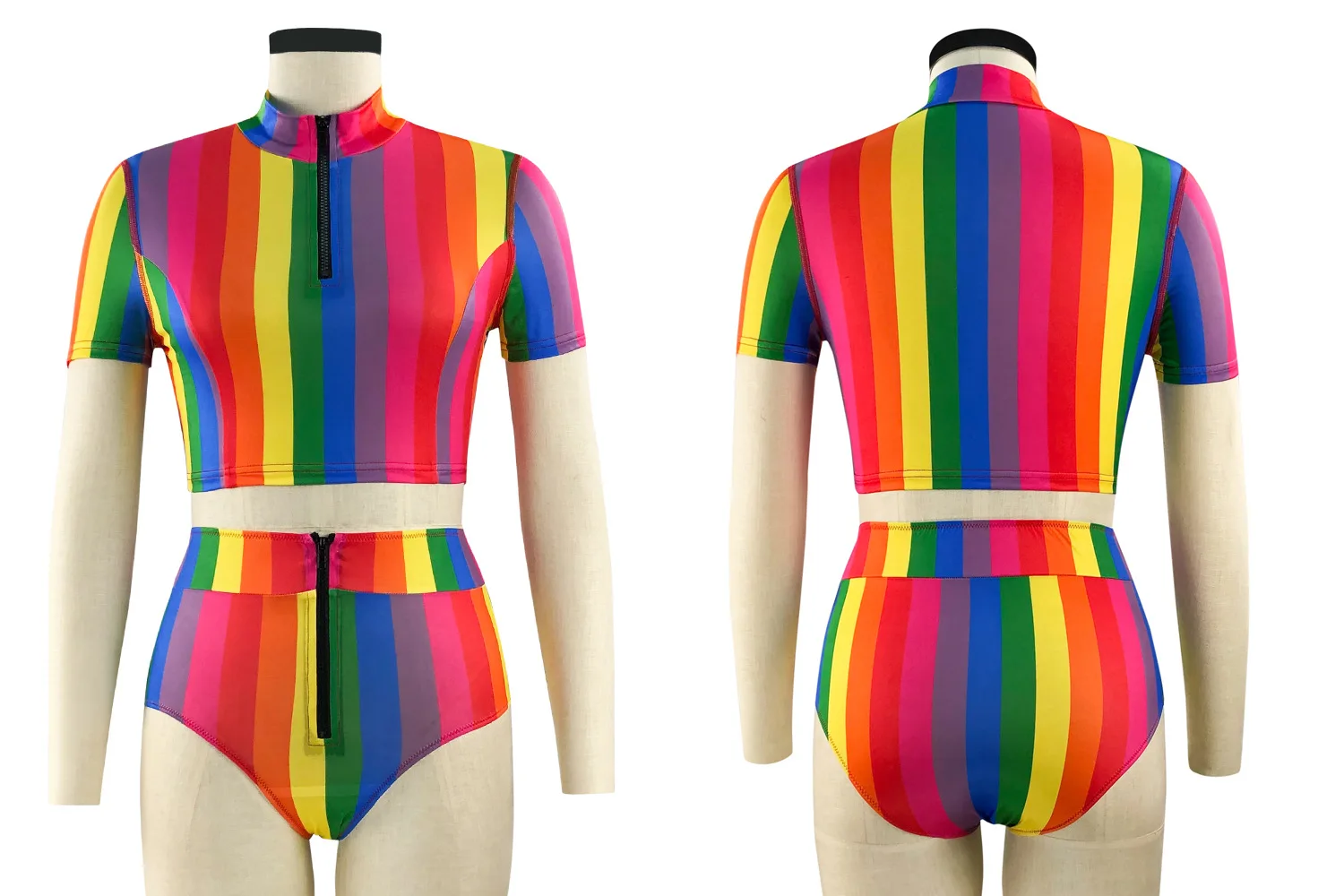 

Conservative Split Swimsuit Seaside Hot Spring Swimming Pool Color Stripe High Waist Cover Belly Slim Swimsuit