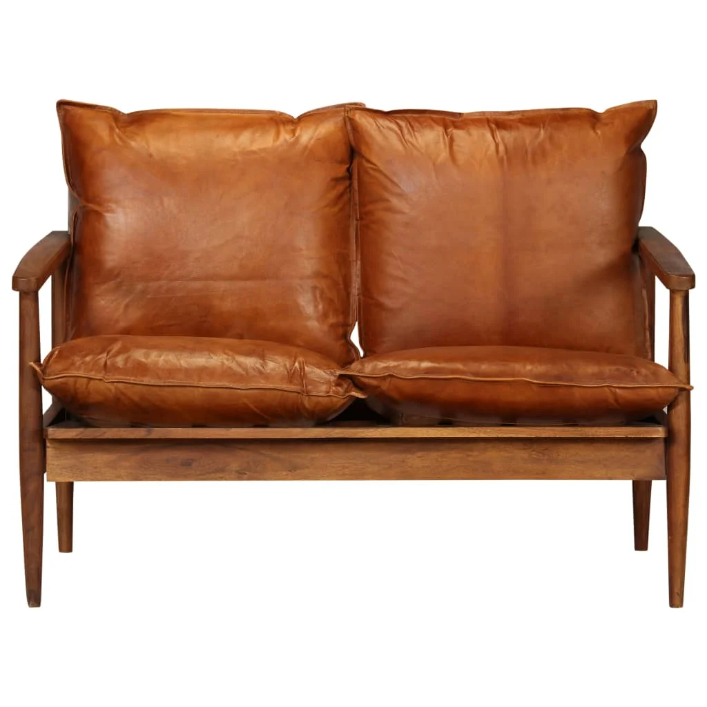 VidaXL sofa de 2 plazas cuero autentico con madera acacia marrón |