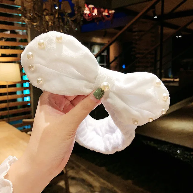 Бежевый New Fashion Women Cute Big Ears Comfortable Wash Face Bathe Hair Holder Elastic Headband Girls Hairbands Hair Accessories - Цвет: Бежевый