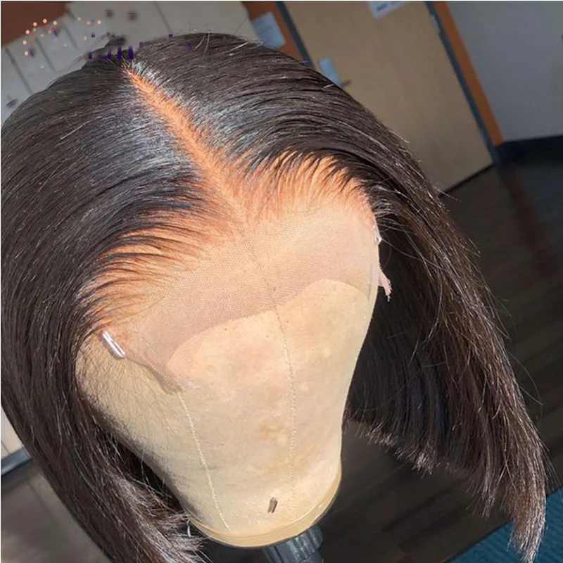 

180% Density Short Cut Bob Silky Straight Synthetic Lace Front Wig For Black Women with Natural Hairline Glueless Fiber Wigs