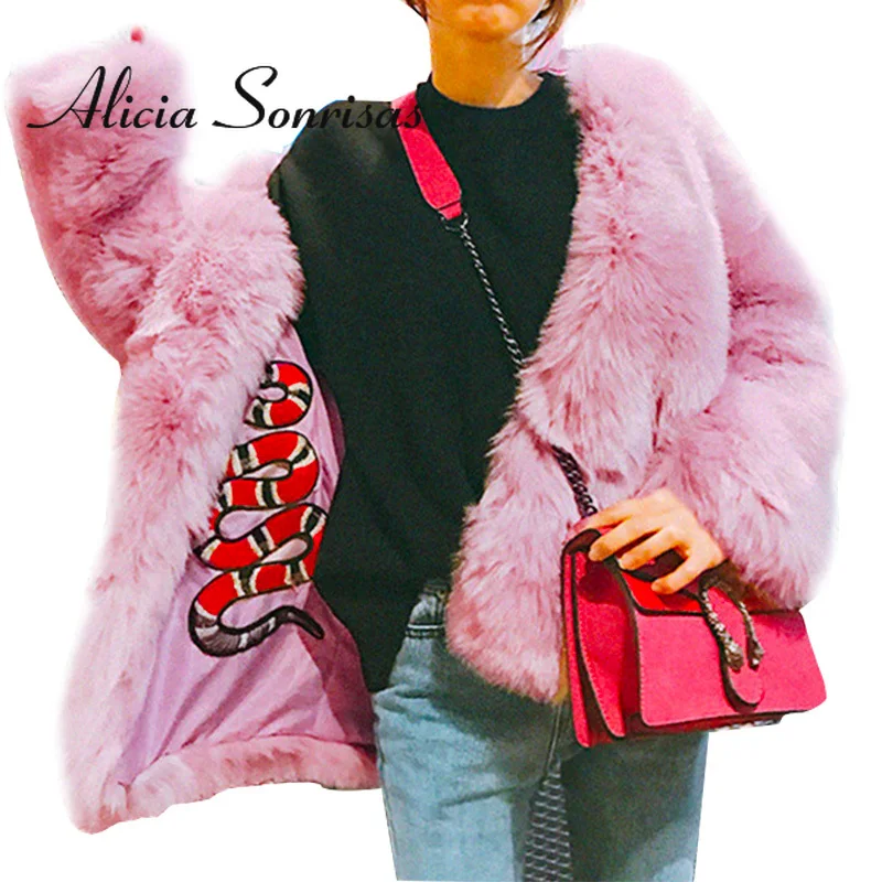 

2021 Winter Faux Fur coat women Snake print Fashion Warm Fluffy jacket Long Sleeve Casual Cardigan pink black Jacket Feminino