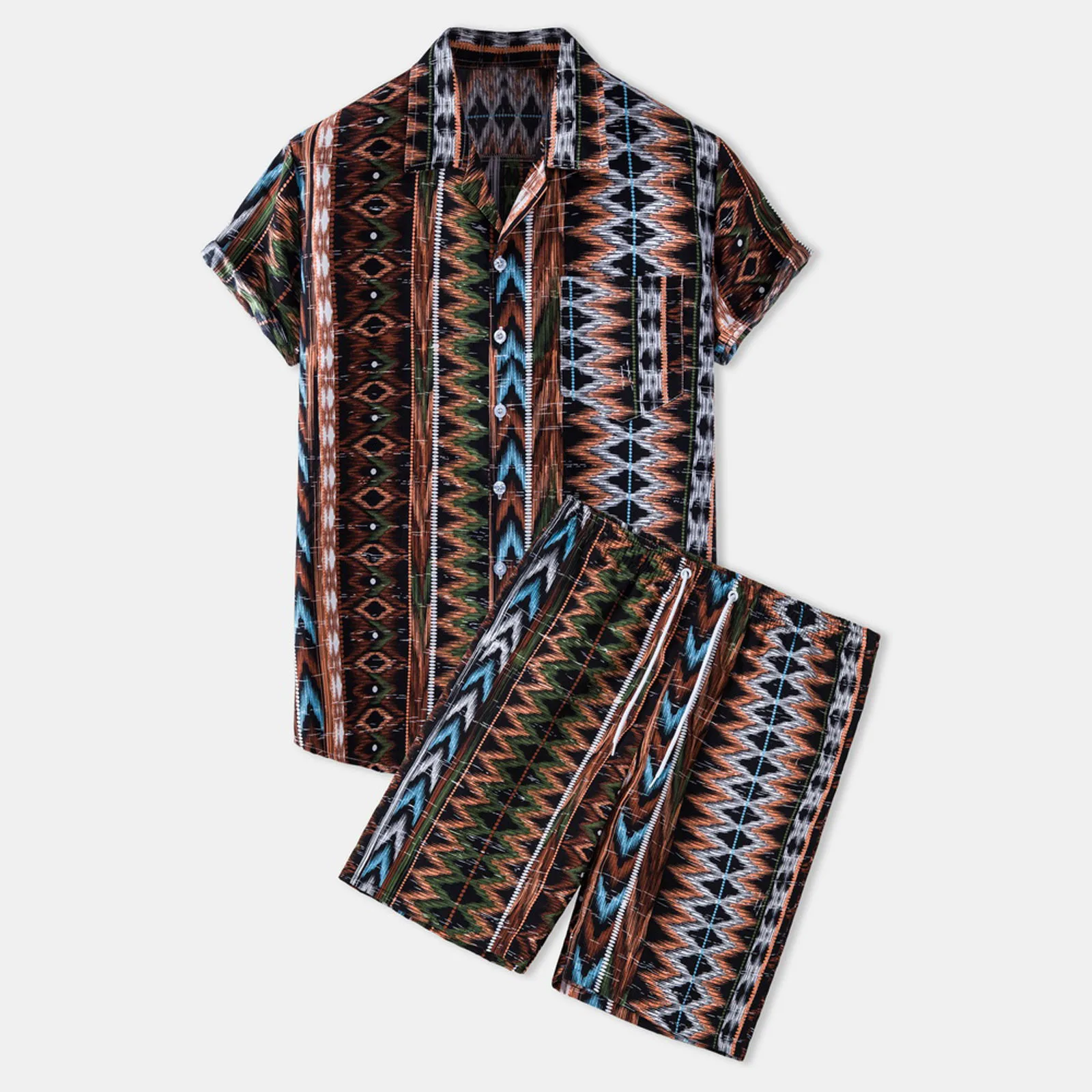 

Shirts Sets Summer Men’s 2-Piece & Short Pants Shorts Printed Sleeve Beach Men Suits & Sets