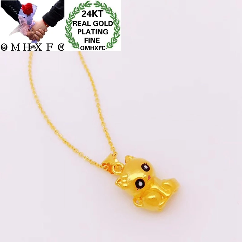 OMHXFC Jewelry Wholesale YM344 European Fashion Hot Fine Woman Girl Party Birthday Wedding Gift Cute Cat 24KT Gold Pendant Charm