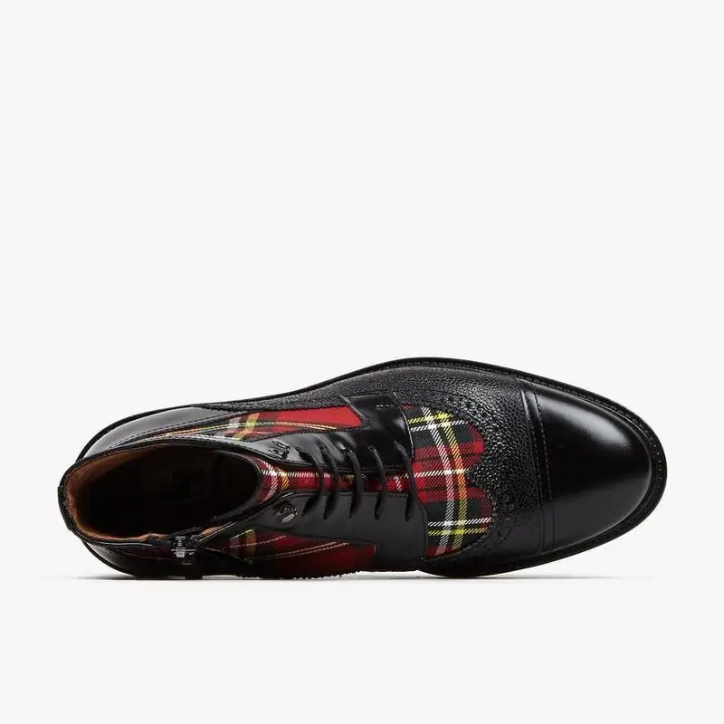 

Men's Boots Low-heel Retro Stitching Red Plaid Motorcycle Martin Fashion All-match Men's Shoes Indestructible Shoes HG355