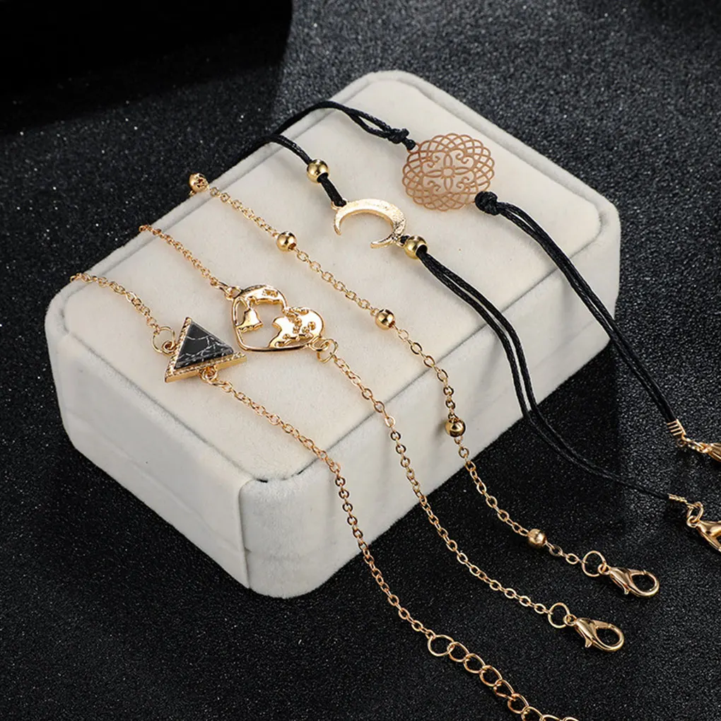 

5pcs/set Fashion Woman Bracelet Moon Shape Alloy Vintage Bangle Wedding Party Hand Chain Woman Decoration Jewelry Accessories