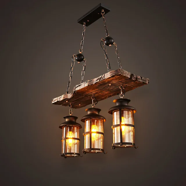 

Vintage Loft Pendant Light Wrought Iron Glass Shade Pendant Lamp
