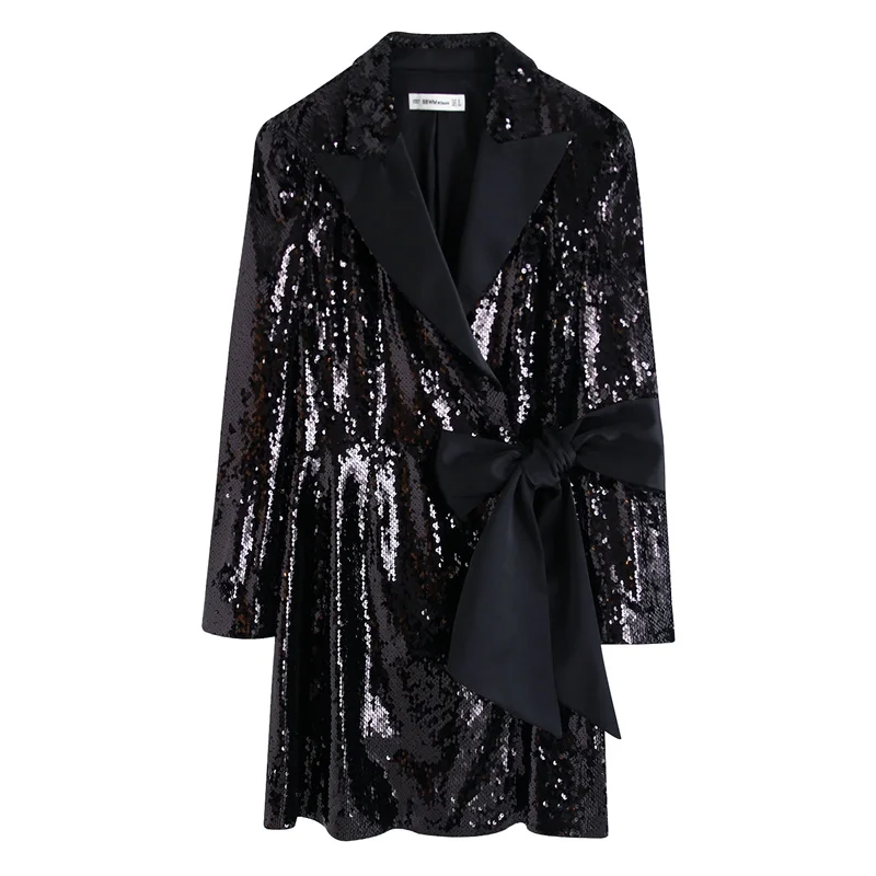 Женский дизайнерский Блейзер OMIKRON черный блестящий блейзер с бантом и воротником