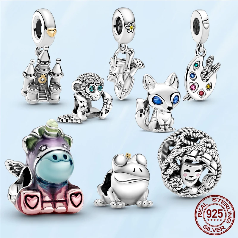 

925 Sterling Silver Charms Blue-Eyed Fox Charms Pavé Monkey Charm Fit Original pan Bracelet Silver 925 Jewelry Gift