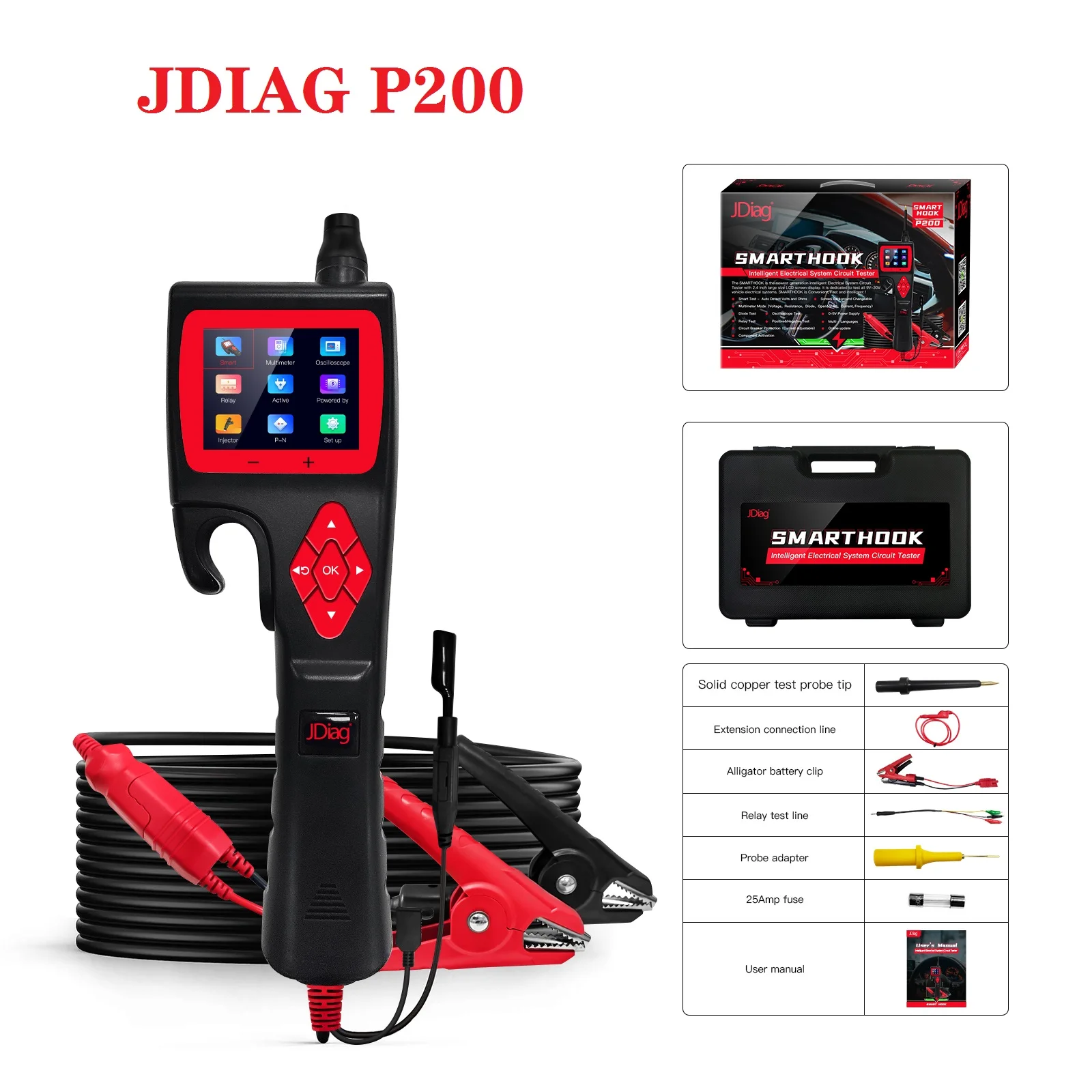 

New Circuit Tester Probe SMARTHOOK Powerful Diagnose Vehicle Electrical System Circuit Problem P200 JDiag Smart Circuit Tester