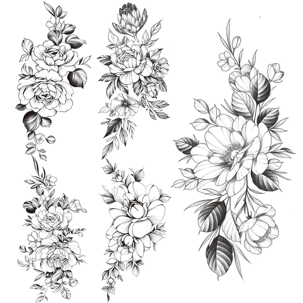 Sexy Daisy Temporary Tattoos For Women Fashion Lily Peony Flower Tatoo Chrysanthemum Sketch Waterproof Fake Tattoo Thigh Armband