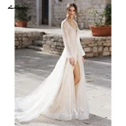 Блестящее свадебное платье с длинным рукавом, сексуальное платье в стиле бохо с V-образным вырезом, блестящее свадебное платье со шлейфом, платье до пола, свадебное платье