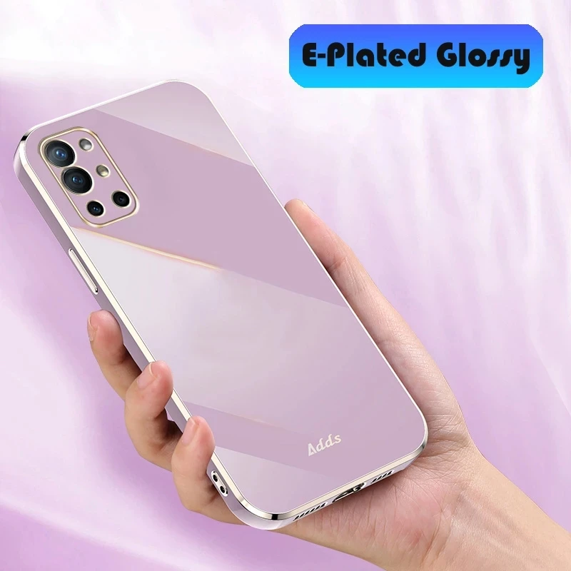 luxury plating case for oneplus 9 pro 9r square edge glossy plated phone case for oneplus 9 10 pro 9r soft tpu candy color cover free global shipping