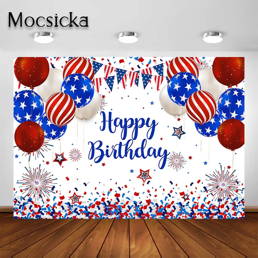 

Mocsicka 4th of день рождения в июле Backdrop красный белый синий американский флаг патриотический День Независимости фотосессия