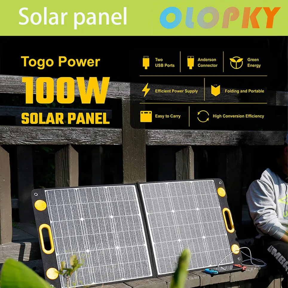 

2021 100W portable foldable solar panel charger with dual USB ports and 18V DC output