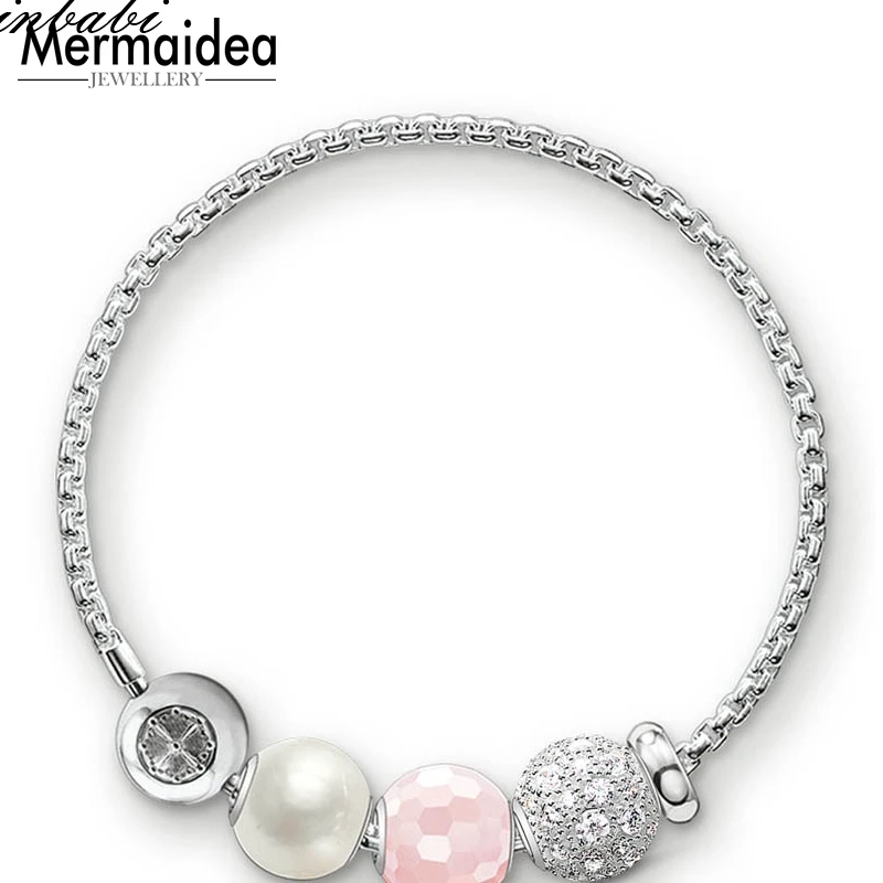 Браслеты с розовыми бусинами жемчужное звено цепочка Посеребренная Модная