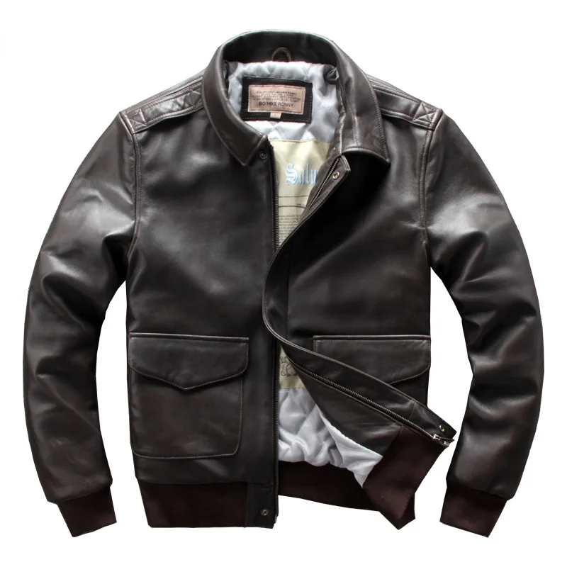 

2021 New Militaly Air Force Flight Jacket Fleece Genuine Leather Jacket Men Winter Dark Brown Sheepskin Coat Pilot Bomber Jacket