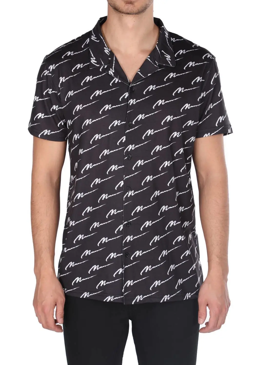 

Markapia Mens Black Patterned Short Sleeve Shirt