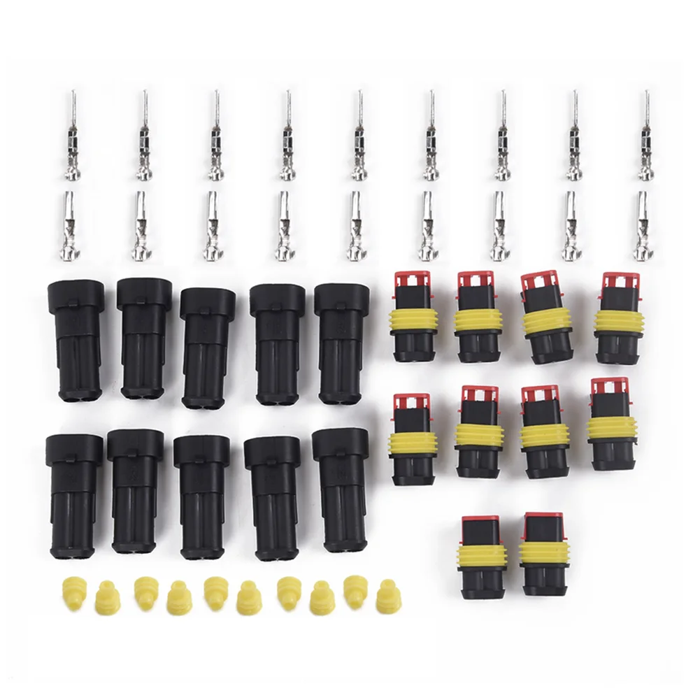 

10 Sets 2-Pins Car Waterproof Electrical Connector Plug W/ 20pcs Male Terminals
