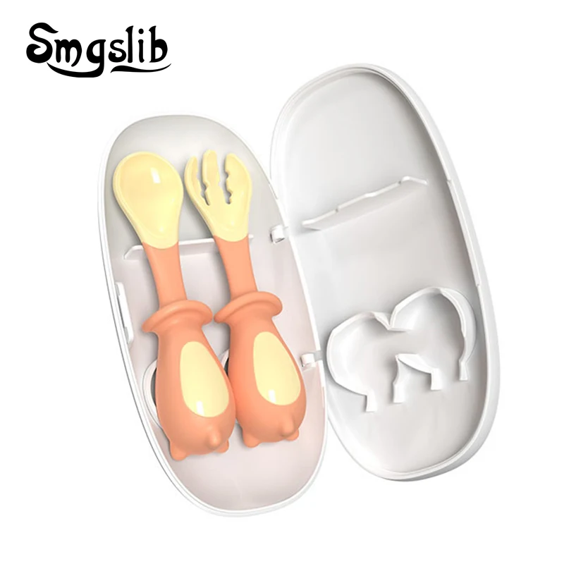 

Silicone Spoon for Baby Utensils Set Auxiliary Food Toddler Learn To Eat Training Bendable Soft Fork Infant Children Tableware