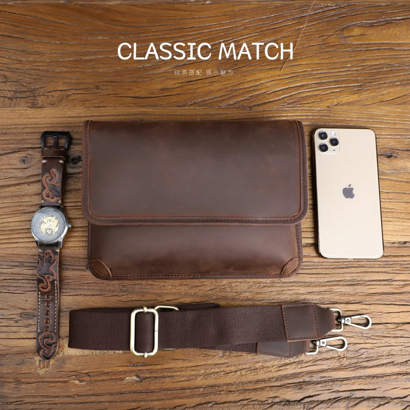 Retro Cowhide Men's Crossbody Bag Chest Bag Genuine Leather Male Shoulder Messenger Bags Casual Sport Sling Packs