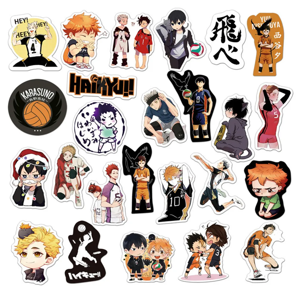 Anime Haikyuu, 10/30/50 Uds. Pegatinas de dibujos animados, grafiti, equipaje de viaje, guitarra, tel&eacute;fono, port&aacute;til, juguete cl&aacute;sico, pegatina impermeable-5