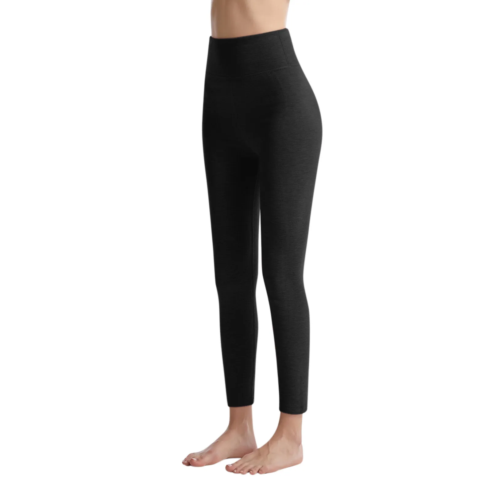 

High Quality Women's Autumn Winter High Waist Thick Fleece Warm Waist Knee Pads Trousers Pants Solid Color Black Pants 4