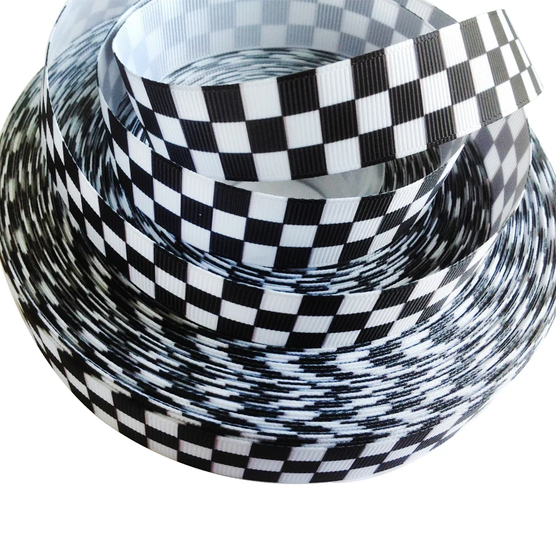 

Formula 1 Racing Ribbon Grosgrain Printed 22mm 7/8''inch Black White Checkered Flag Webbing Handmade Hairbows Keychains Lanyards