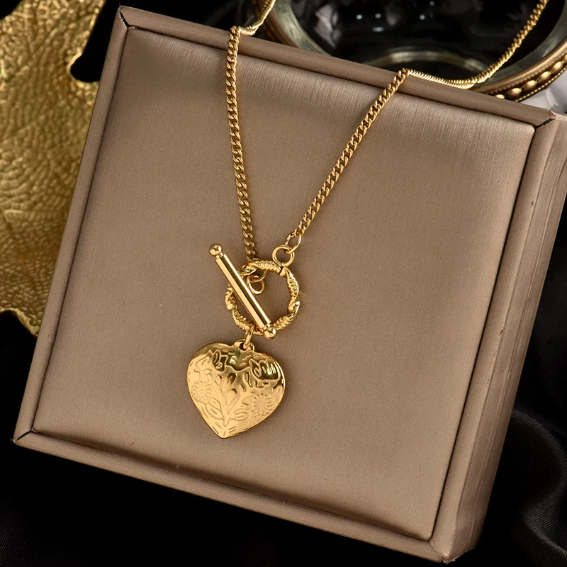Вставки из нержавеющей стали Застежки в форме сердца длинное ожерелье модная