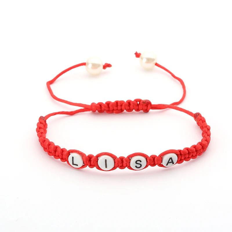 

Personalized Custom English Letters String Name Bracelets Red Rope Woven Chain Pearl Bracelet For Women Bangles Jewelry Gift